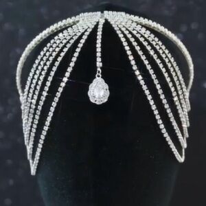 Bridal Layered Rhinestone Headband Tassel Crystal Hair Band Sparkly Hair Jewelry